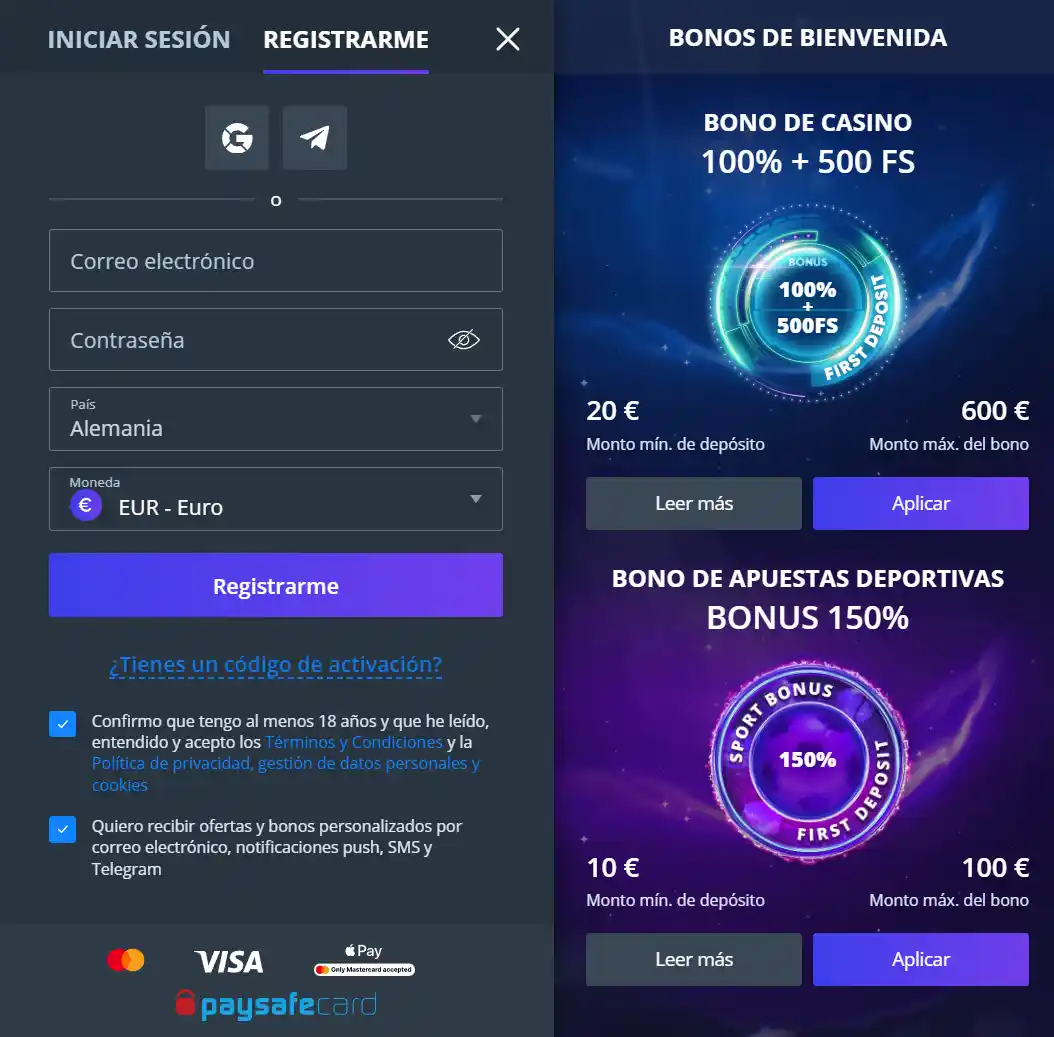 Registro en Jet Casino