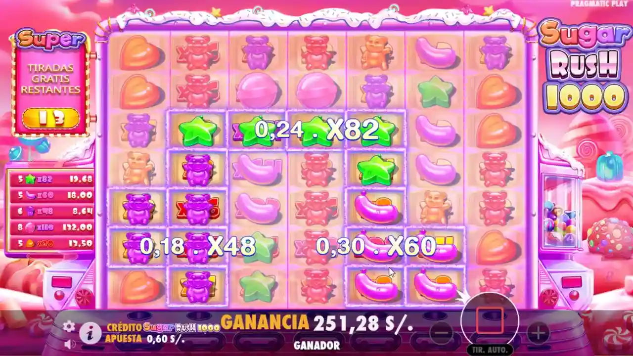 Gran ganancia con multiplicador x82 en Sugar Rush 1000 - 251.28 soles