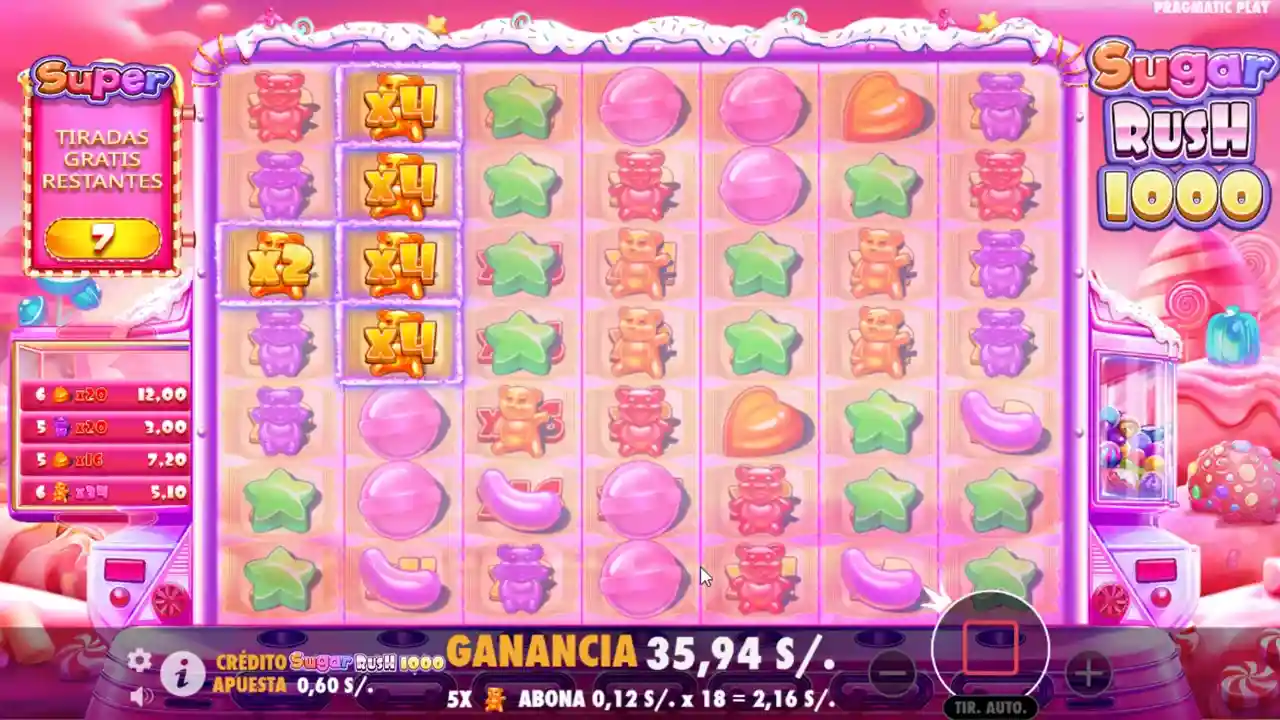 Multiplicadores x4 acumulados en Sugar Rush 1000 - Ejemplo de ganancias multiplicadas